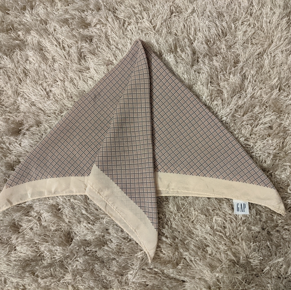 Vtg 90s 100% Silk Square Plaid Scarf